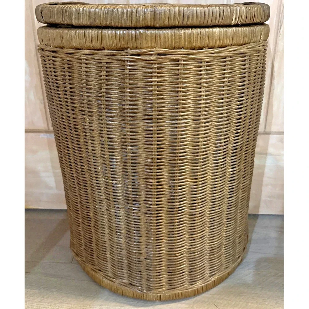 Boho Wicker Laundry Hamper w/ Lid Removable Cotton Liner Rattan Basket Natural
